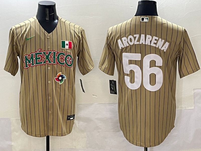 Men Mexico #56 Arozarena Brown Stripe Joint Name 2025 Nike MLB Jersey style 6->more jerseys->MLB Jersey